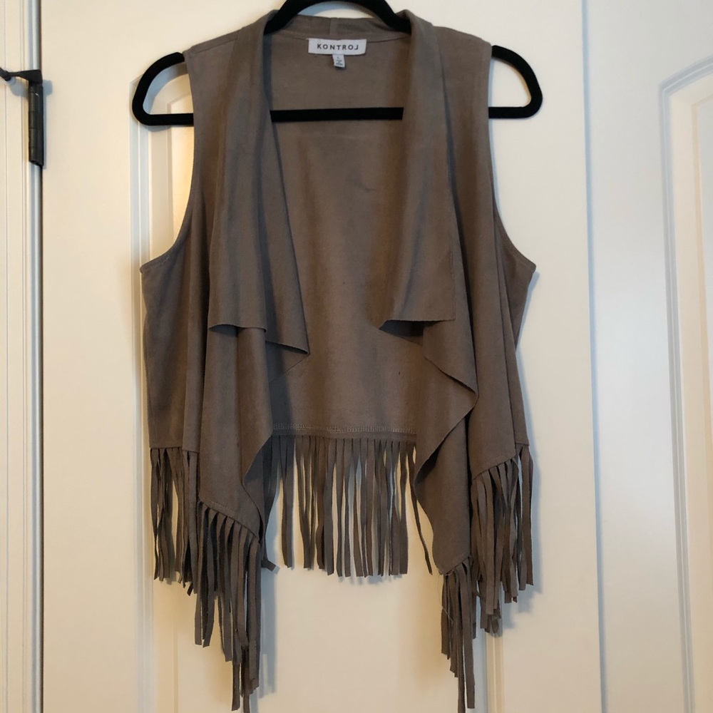 Faux Suede Fringe Vest